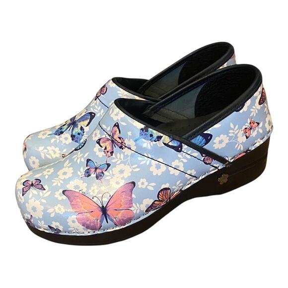 Sanita Professional Clogs EU size 35 US 4 Blue Leather Butterfly Floral Work - Picture 9 of 16